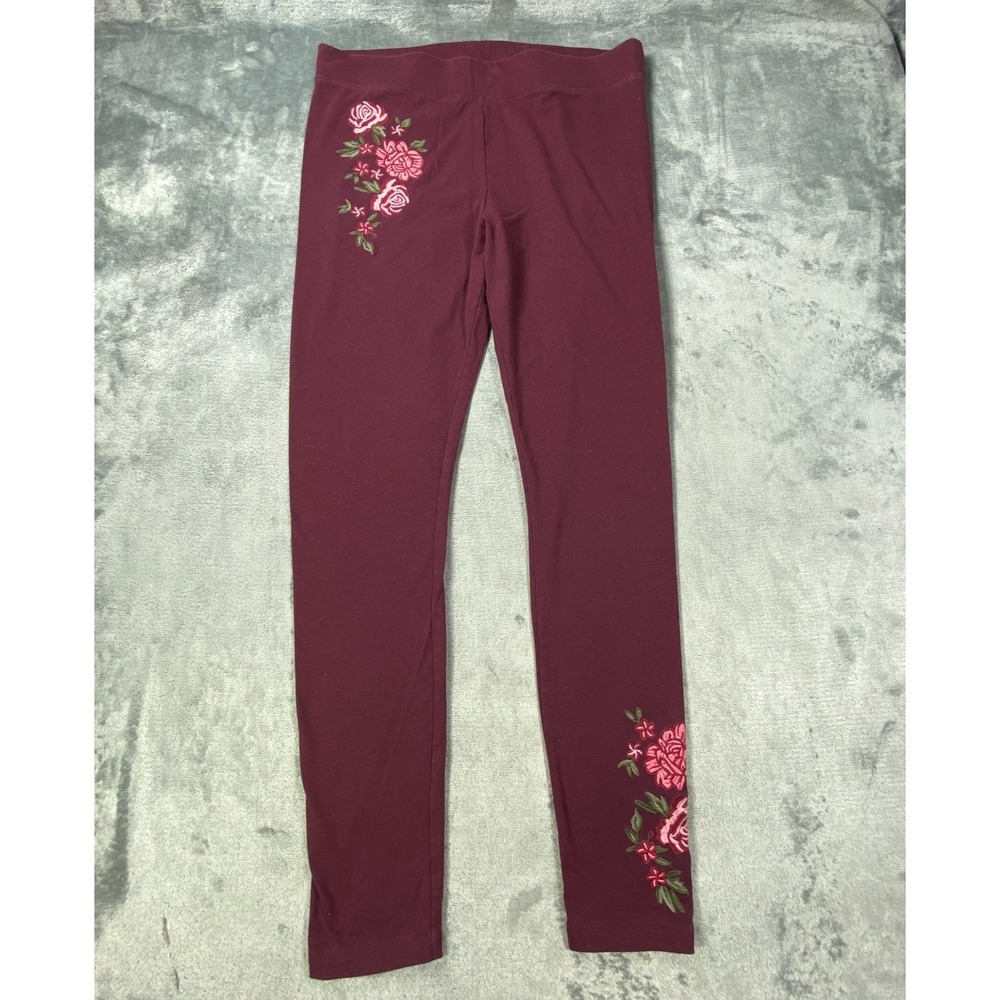 Aeropostale Leggings Women XL Burgundy Floral Stretch Soft Girl Boho Cottagecore